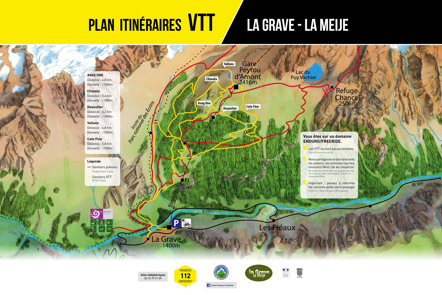 Plan pistes VTT La Grave